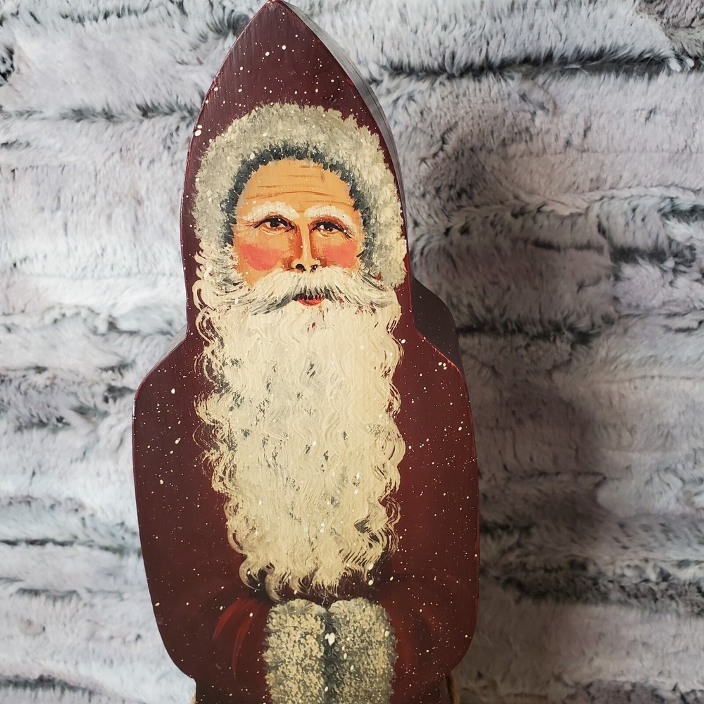 Handpainted DETAILED Olde World Santa Claus Signed Wooden Christmas Statue Decor